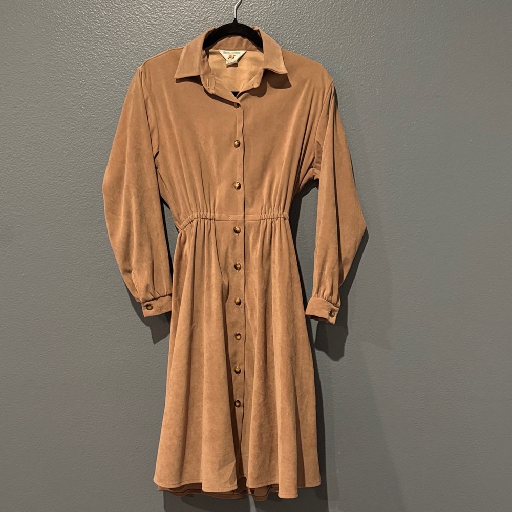 70’s Suede Andrew McMullan Vintage Tan Button-Up Dress